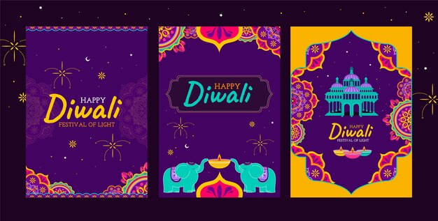 Collezione di carte piatte per la celebrazione del diwali