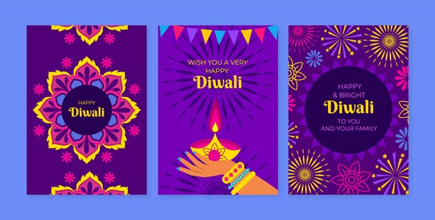 Collezione di carte piatte per la celebrazione del diwali
