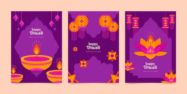 Collezione di cartoline d'auguri piatte per la celebrazione del festival indù diwali