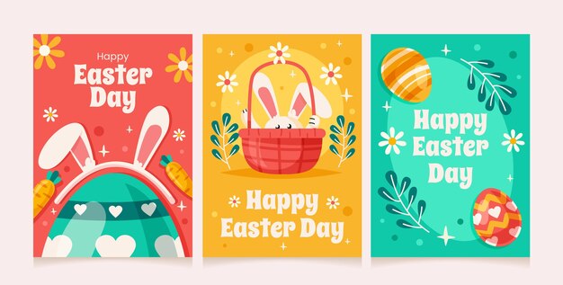 Collezione di cartoline d'auguri piatte per la celebrazione della Pasqua