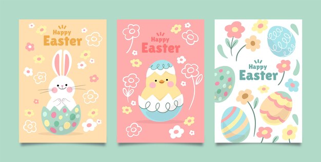 Collezione di cartoline d'auguri piatte per la celebrazione della Pasqua