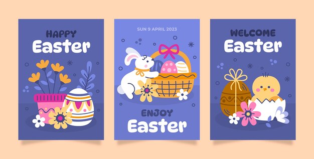 Collezione di cartoline d'auguri piatte per la celebrazione delle vacanze di pasqua