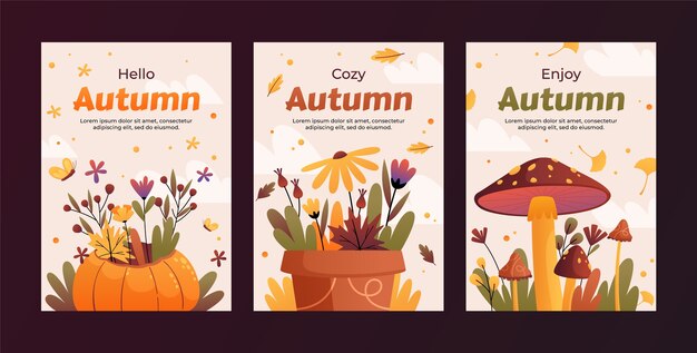 Collezione di cartoline d'auguri sfumate per la stagione autunnale