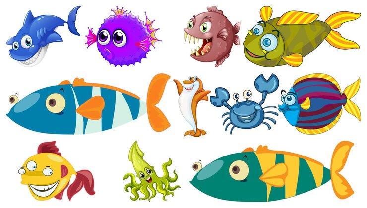 Vettore gratuito collezione di cartoni animati di animali marini