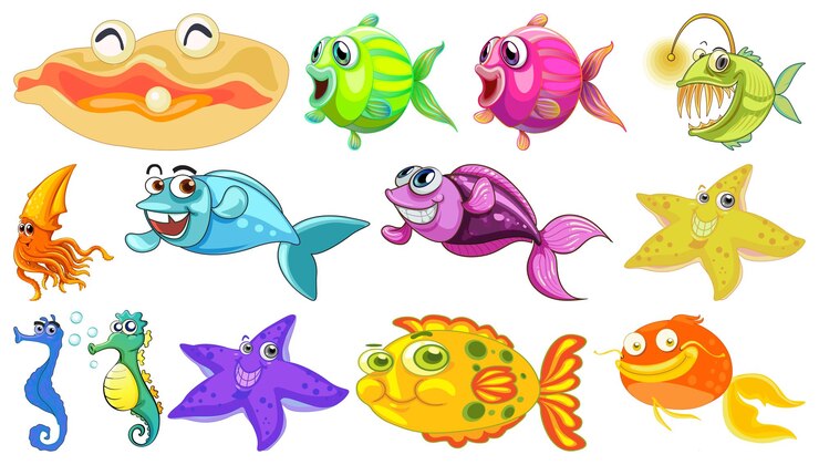 Vettore gratuito collezione di cartoni animati di animali marini