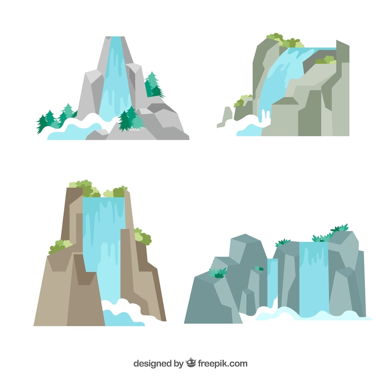 Vettore gratuito collezione di cascate in stile cartoon