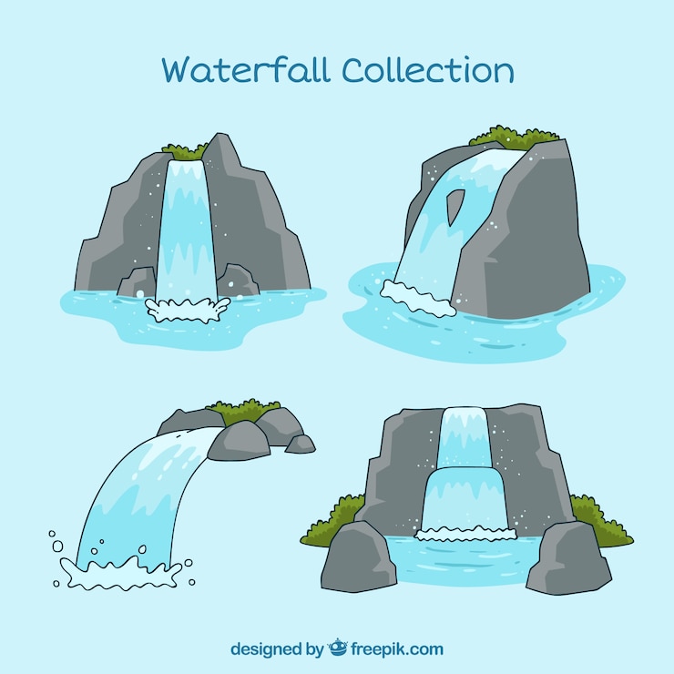 Vettore gratuito collezione di cascate in stile cartoon
