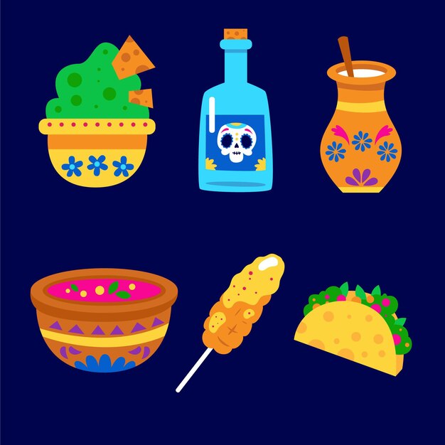 Collezione di cibo piatto dia de muertos disegnato a mano