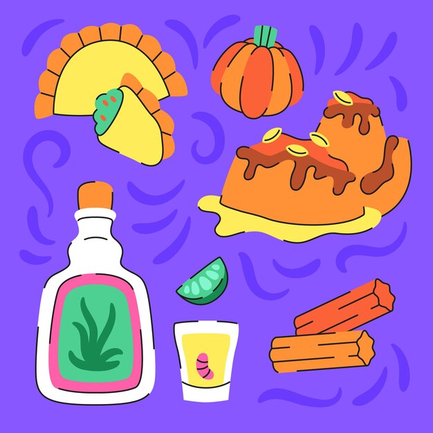 Collezione di cibo piatto dia de muertos disegnato a mano