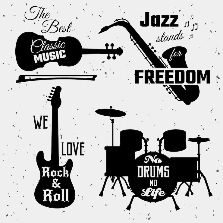 Vettore gratuito collezione di citazioni di musica in bianco e nero