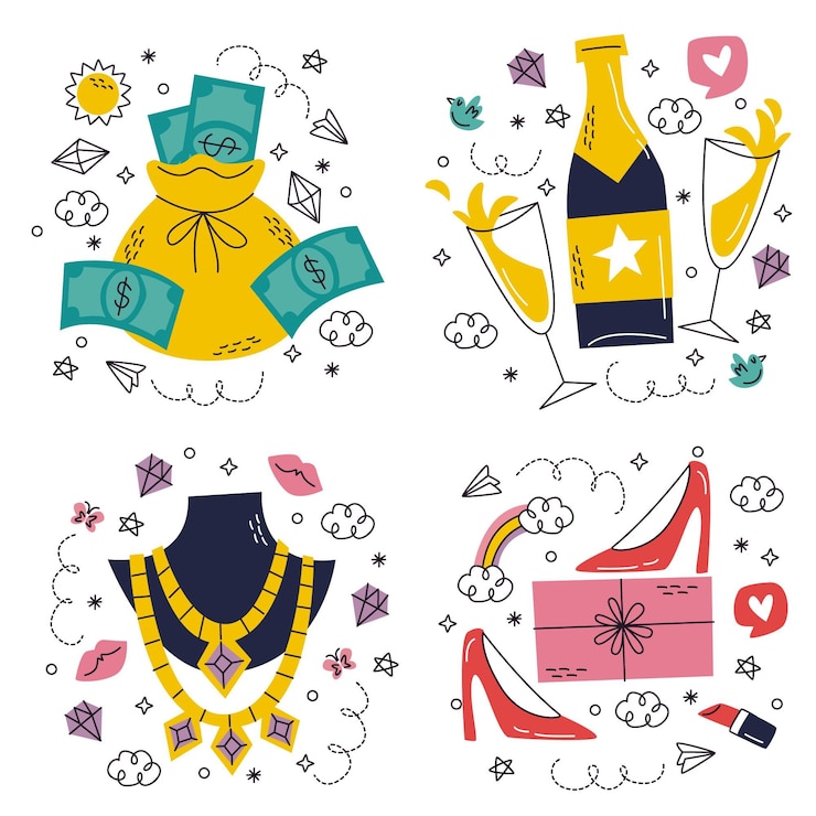 Vettore gratuito collezione di clipart di elementi ricchi