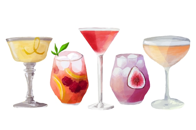 Collezione di cocktail ad acquerello