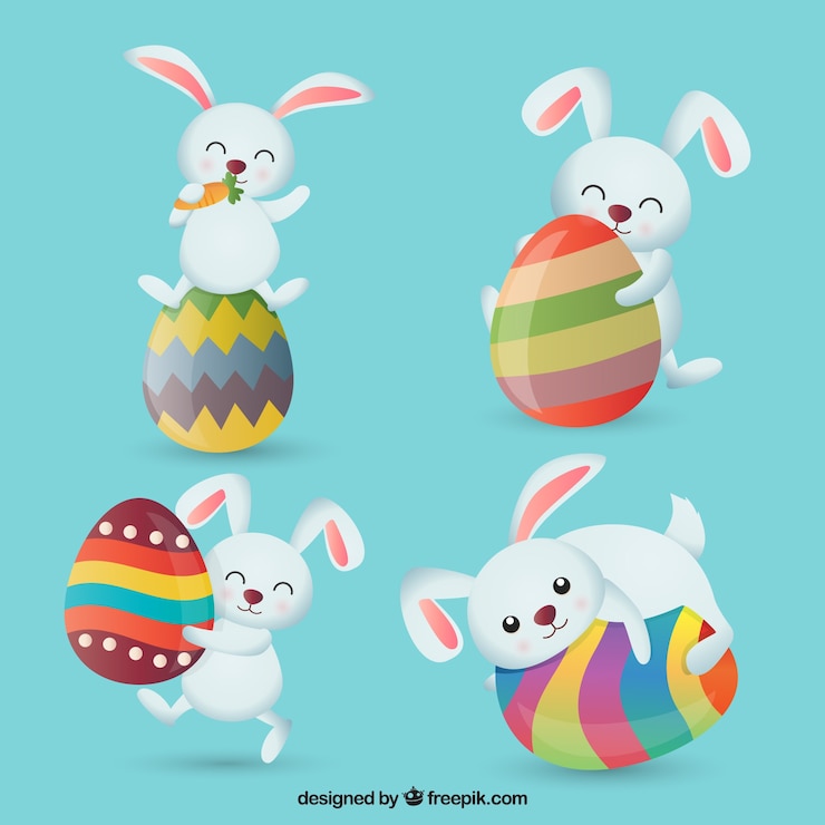 Vettore gratuito collezione di conigli di pasqua piatti