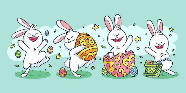 Collezione di coniglietto di pasqua disegnata a mano