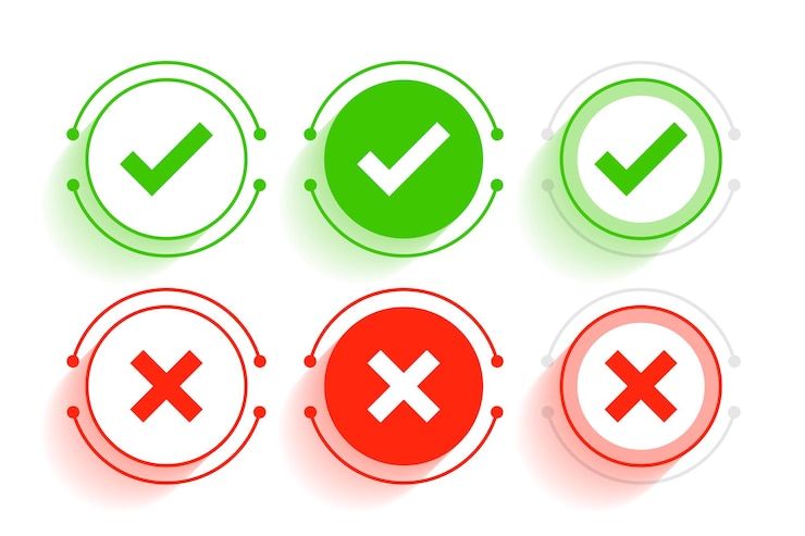 Vettore gratuito collezione di contrassegna croce e tick icon design