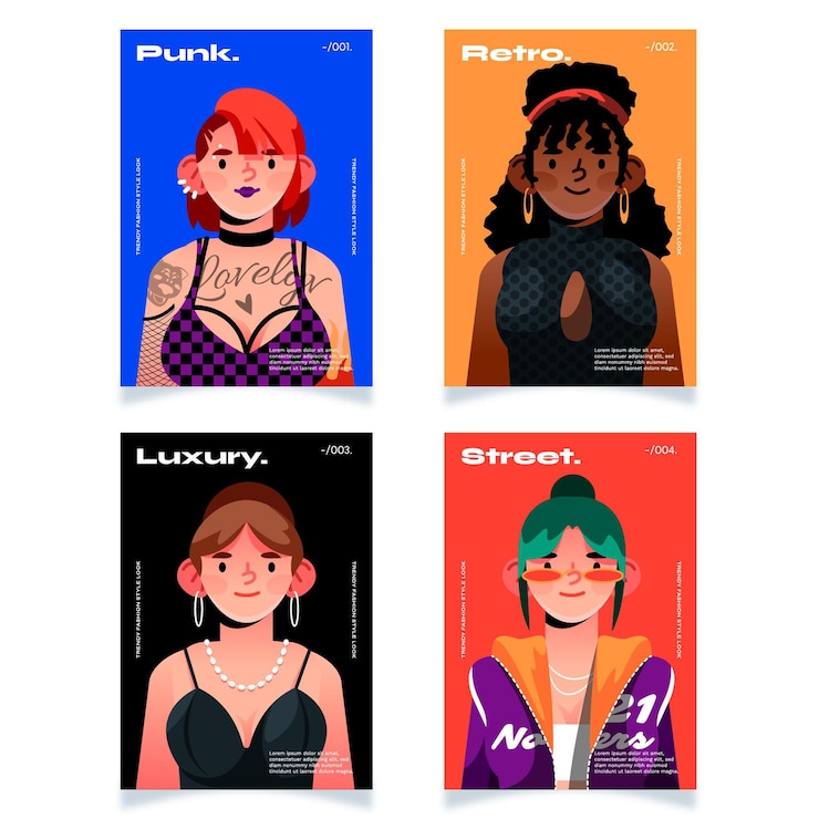 Vettore gratuito collezione di copertine di ritratti di moda alla moda