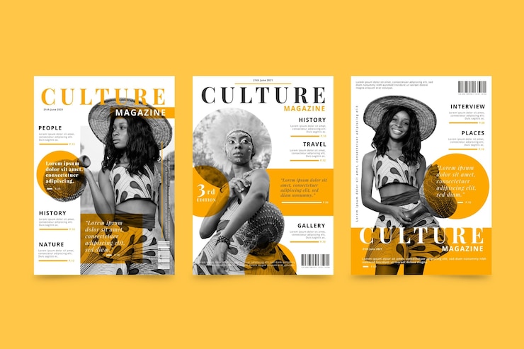 Vettore gratuito collezione di copertine di riviste con foto
