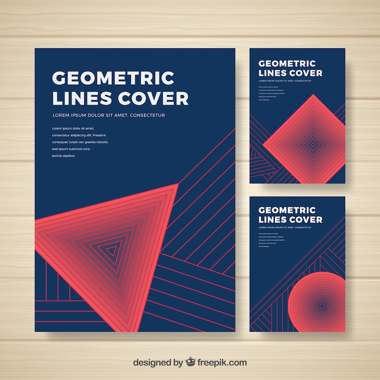 Vettore gratuito collezione di copertine geometriche con linee astratte