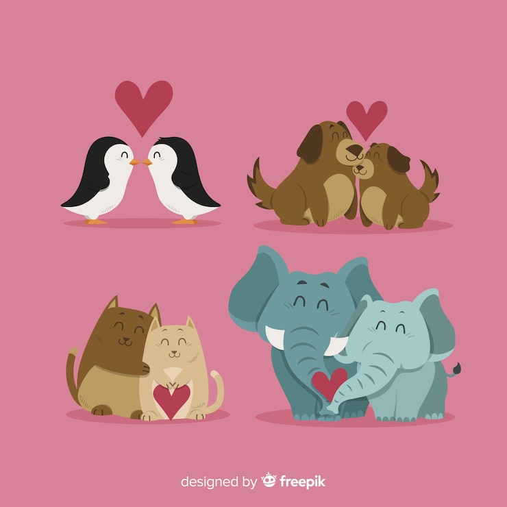 Vettore gratuito collezione di coppie animali san valentino