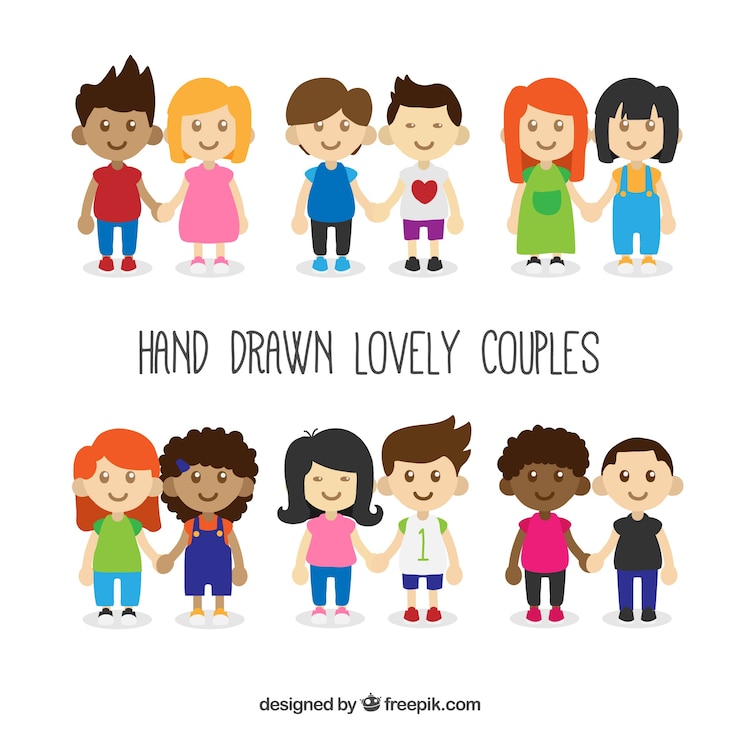 Vettore gratuito collezione di coppie di san valentino disegnata a mano
