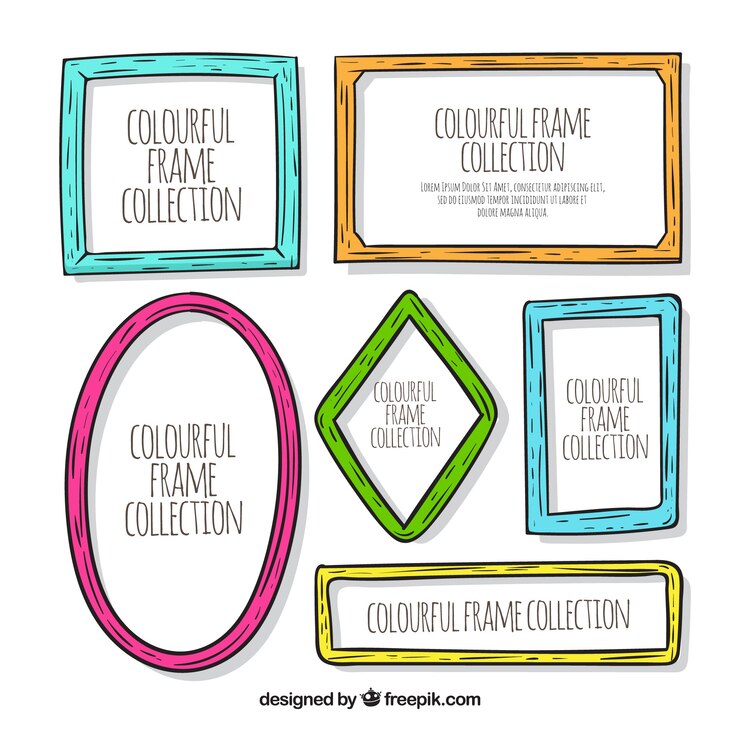 Vettore gratuito collezione di cornici disegnate a mano con stile colorato