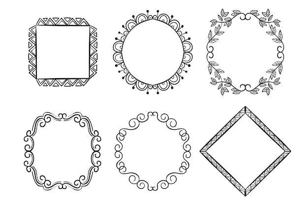 Collezione di cornici per scarabocchi disegnati a mano con incisione