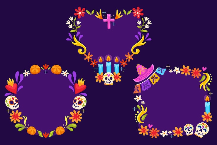 Vettore gratuito collezione di cornici piatte dia de muertos disegnate a mano
