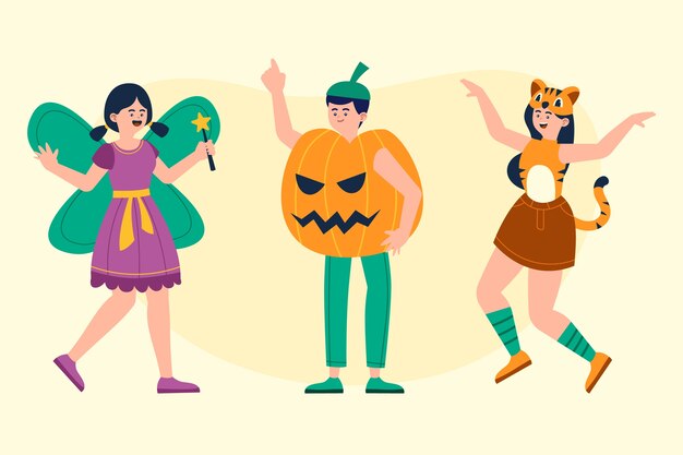 Collezione di costumi da festa di carnevale piatto