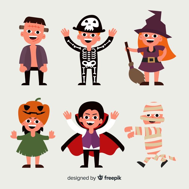 Collezione di costumi di Halloween horror personaggio disegnato a mano