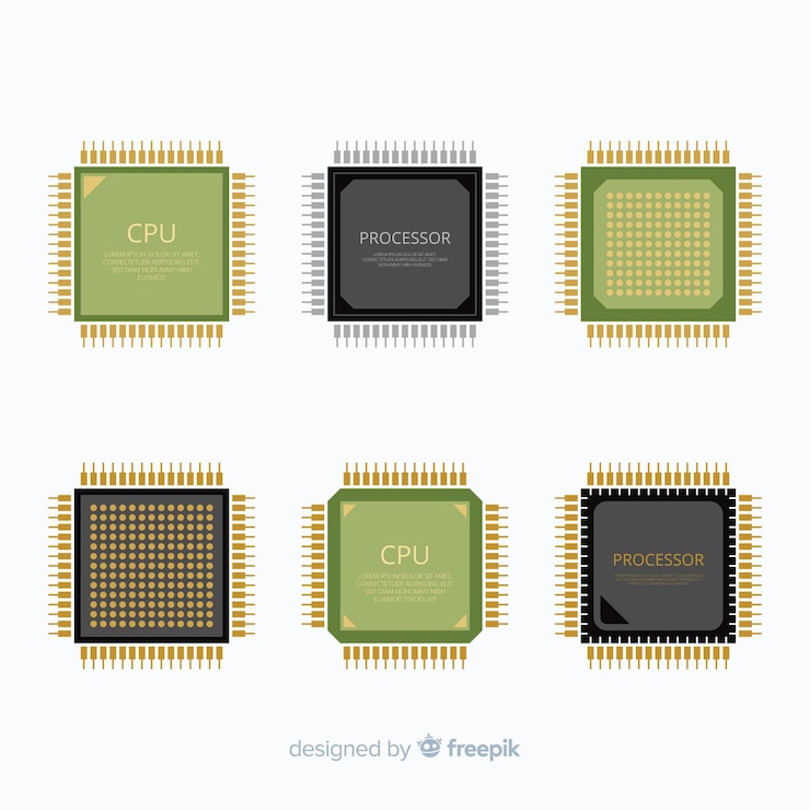 Vettore gratuito collezione di cpu moderna con design piatto