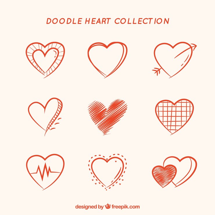 Vettore gratuito collezione di cuori doodle