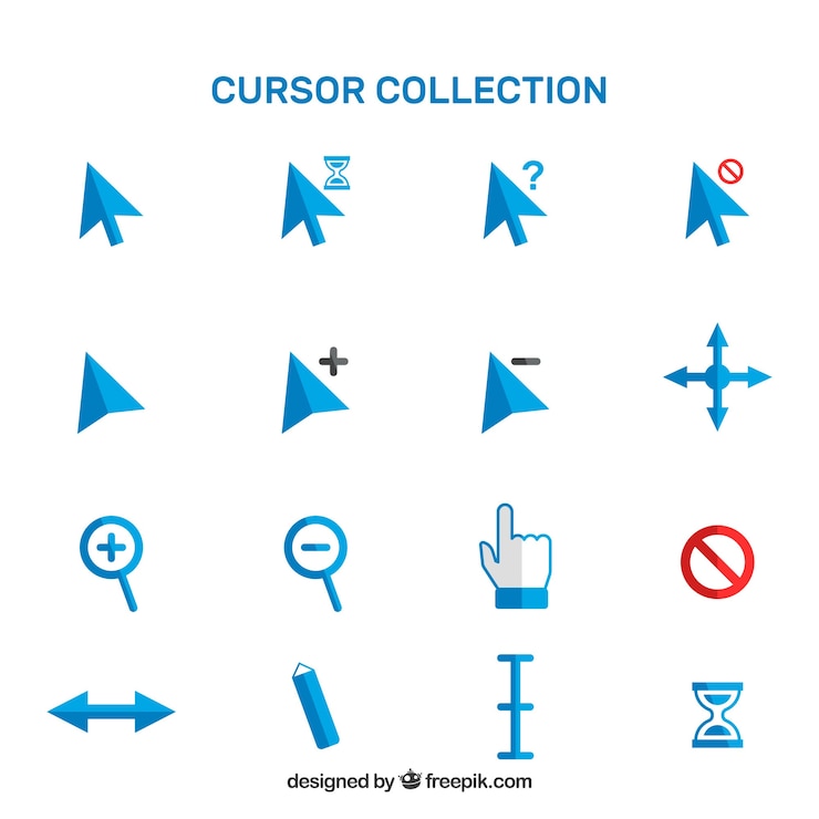Vettore gratuito collezione di cursori blu