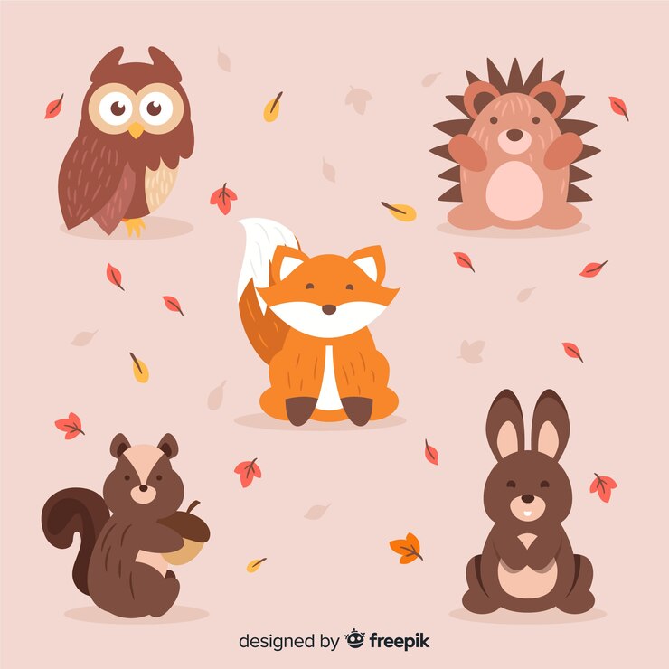 Vettore gratuito collezione di design piatto di animali della foresta d'autunno