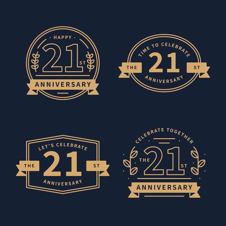 Vettore gratuito collezione di distintivi di design piatto 21 anniversario