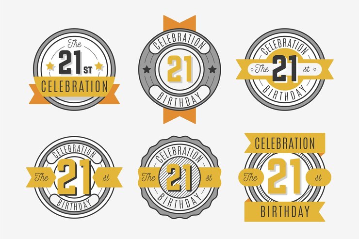 Vettore gratuito collezione di distintivi di design piatto 21 anniversario