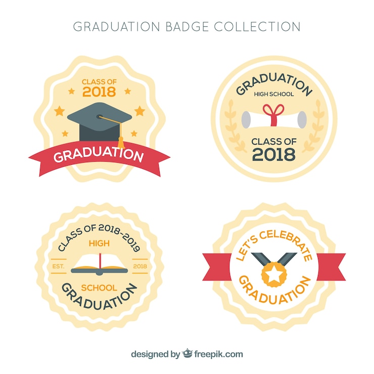 Vettore gratuito collezione di distintivi di laurea in stile piatto