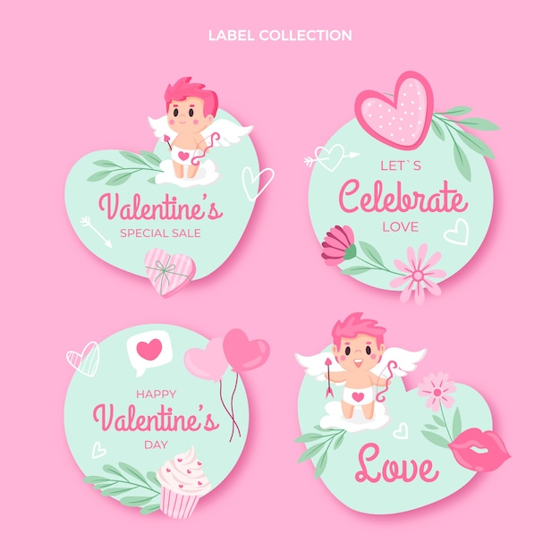 Collezione di distintivi di San Valentino piatto