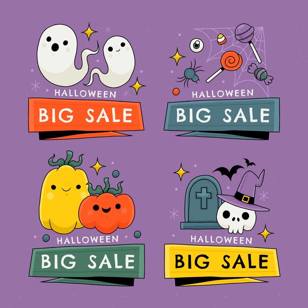 Collezione di distintivi di vendita di halloween disegnati a mano