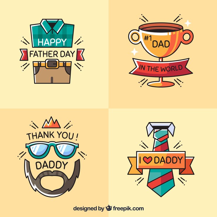 Vettore gratuito collezione di distintivi festa del papà con diversi elementi
