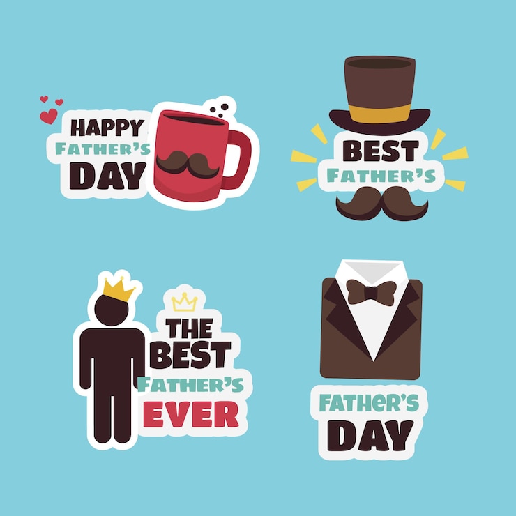 Vettore gratuito collezione di distintivi per la festa del papà piatto