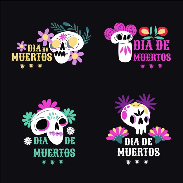 Collezione di distintivi piatti per la celebrazione del dia de muertos
