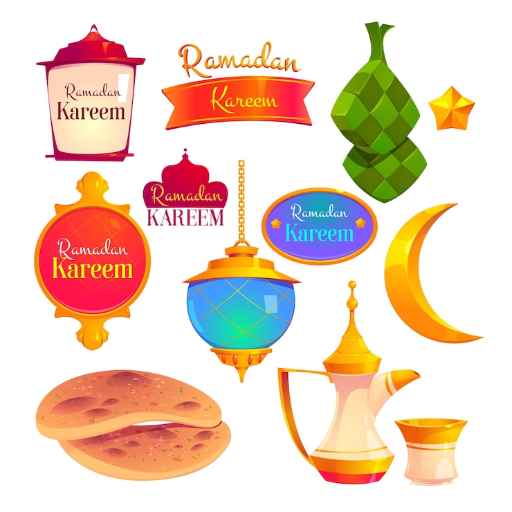 Vettore gratuito collezione di distintivi piatti ramadan