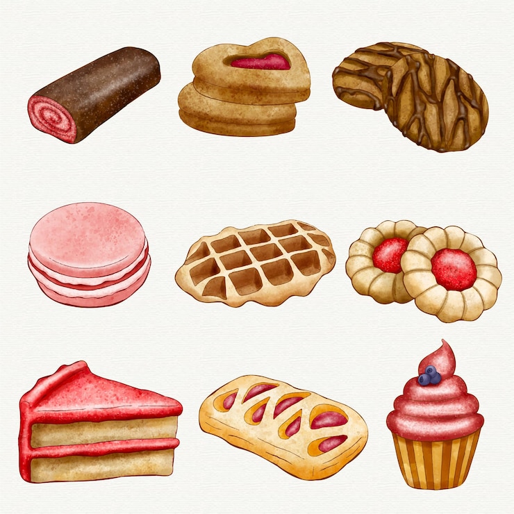 Vettore gratuito collezione di dolci ad acquerello dipinti a mano
