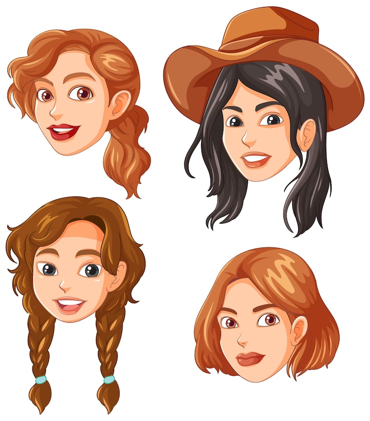 Vettore gratuito collezione di donne con acconciature diverse