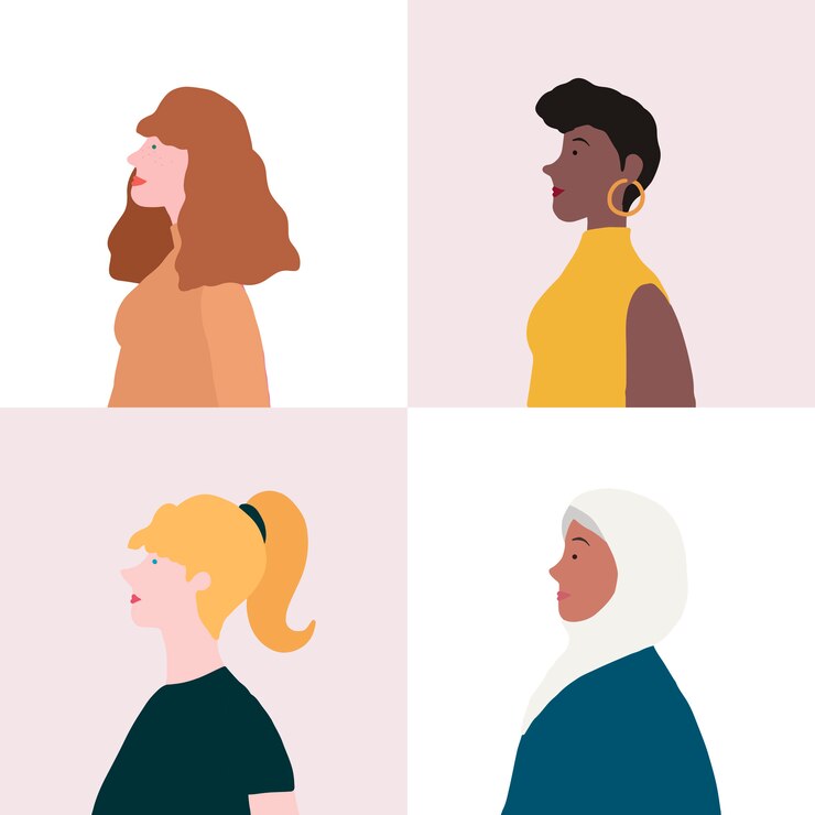 Vettore gratuito collezione di donne nel vettore di profilo