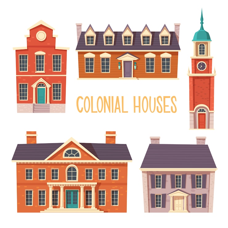 Vettore gratuito collezione di edifici urbani coloniali