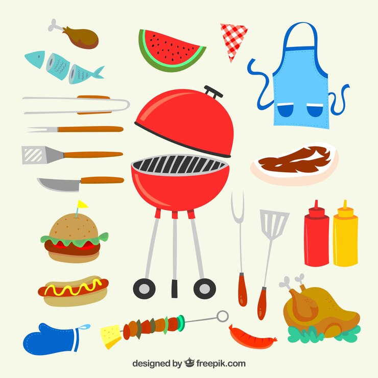 Vettore gratuito collezione di elementi bbq in design piatto
