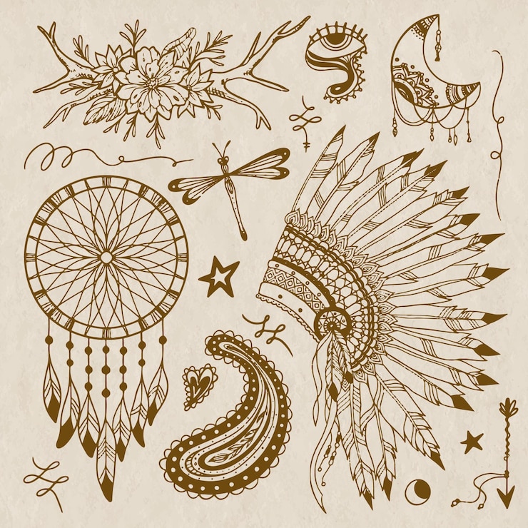 Vettore gratuito collezione di elementi boho disegnati a mano