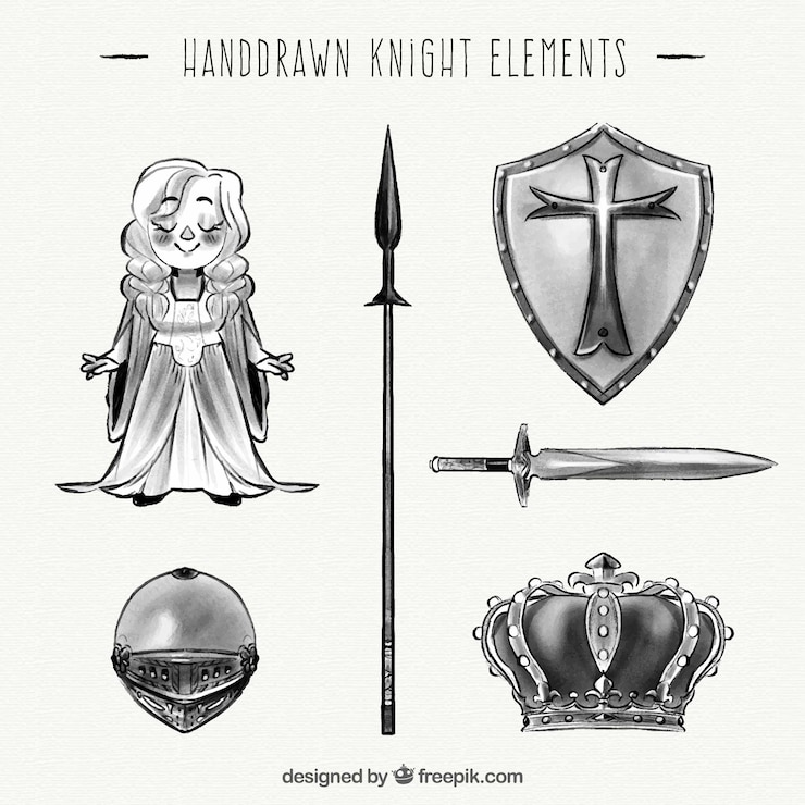 Vettore gratuito collezione di elementi cavaliere disegnati a mano