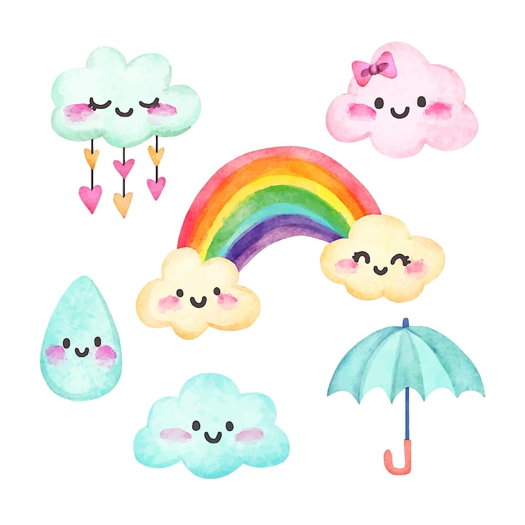 Vettore gratuito collezione di elementi decorativi chuva de amor dell'acquerello dipinto a mano